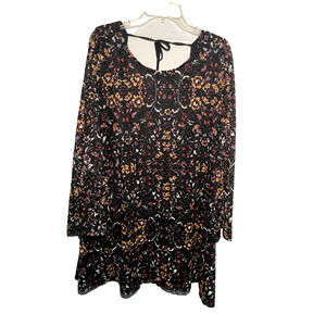 Xhilaration Ivory Floral Lace Top Long Sleeve Size XL - Black Multi Colored